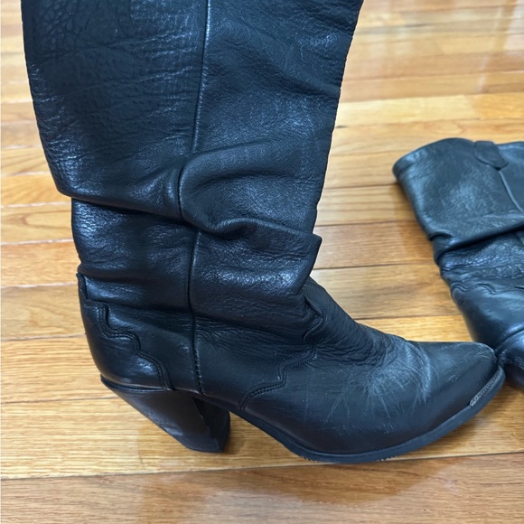 Black Leather Women's Cowboy Boots - Picture 2 of 5